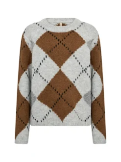 soyaconcept® Damen Strickpullover mit Wollanteil - SC-Acacie 1 in hellgrau cognac