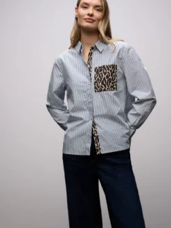 Street One Damen Hemdbluse in blau weiß - Ärmel: langarm