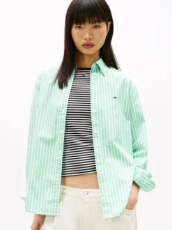 Tommy Jeans Damen Bluse in mint weiß - Ärmel: langarm