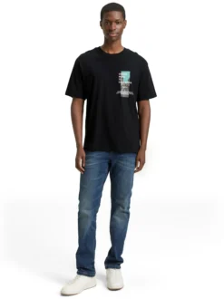 Tom Tailor Denim Herren T-Shirt in schwarz mehrfarbig