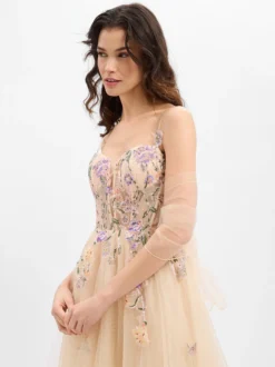 Unique Damen Abendkleid mit Stola in roségold mehrfarbig
