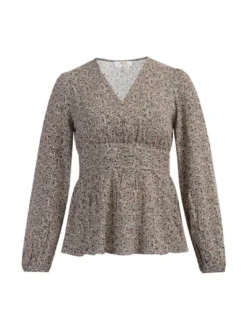 Usha Damen Bluse in beige - Ausschnitt: V-Ausschnitt