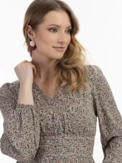 Usha Damen Bluse in beige - Ausschnitt: V-Ausschnitt