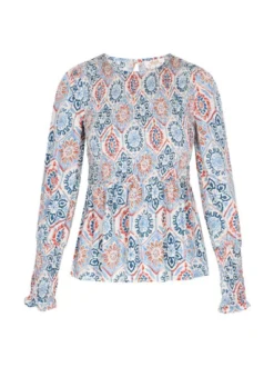 Usha Damen Bluse in mehrfarbig - Ausschnitt: Rundhals