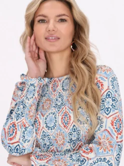 Usha Damen Bluse in mehrfarbig - Ausschnitt: Rundhals