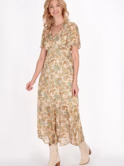 Usha Damen Kleid in beige - Länge: mittel
