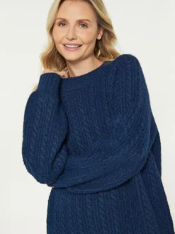Usha Damen Kleid in blau - Ausschnitt: Rundhals