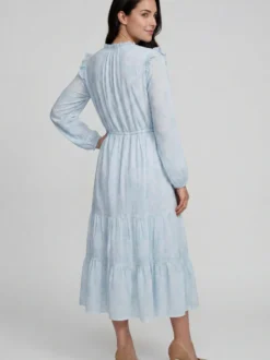 Usha Damen Kleid in blau beige - Ausschnitt: Rundhals