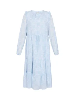 Usha Damen Kleid in blau beige - Ausschnitt: Rundhals