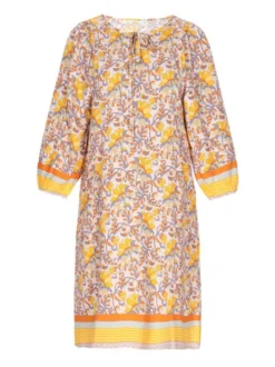 Usha Damen Kleid in gelb - Ausschnitt: Rundhals