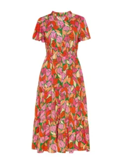 Usha Damen Kleid in rot - Länge: mittel