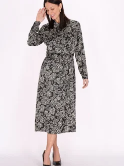 Usha Damen Kleid in schwarz beige - Länge: mittel