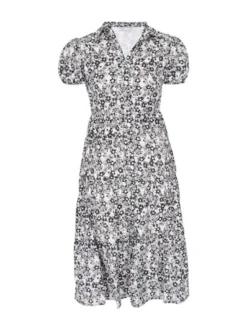 Usha Damen Kleid in schwarz weiß - Länge: mittel