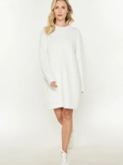 Usha Damen Kleid in weiß - Ausschnitt: Rundhals