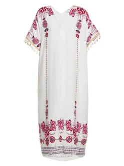 Usha Damen Kleid in weiß - Ausschnitt: V-Ausschnitt