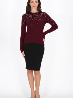 Usha Damen Pullover in bordeaux - Ausschnitt: Rundhals
