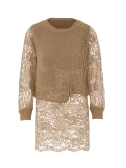 Usha Damen Pullover in taupe - Ausschnitt: Rundhals