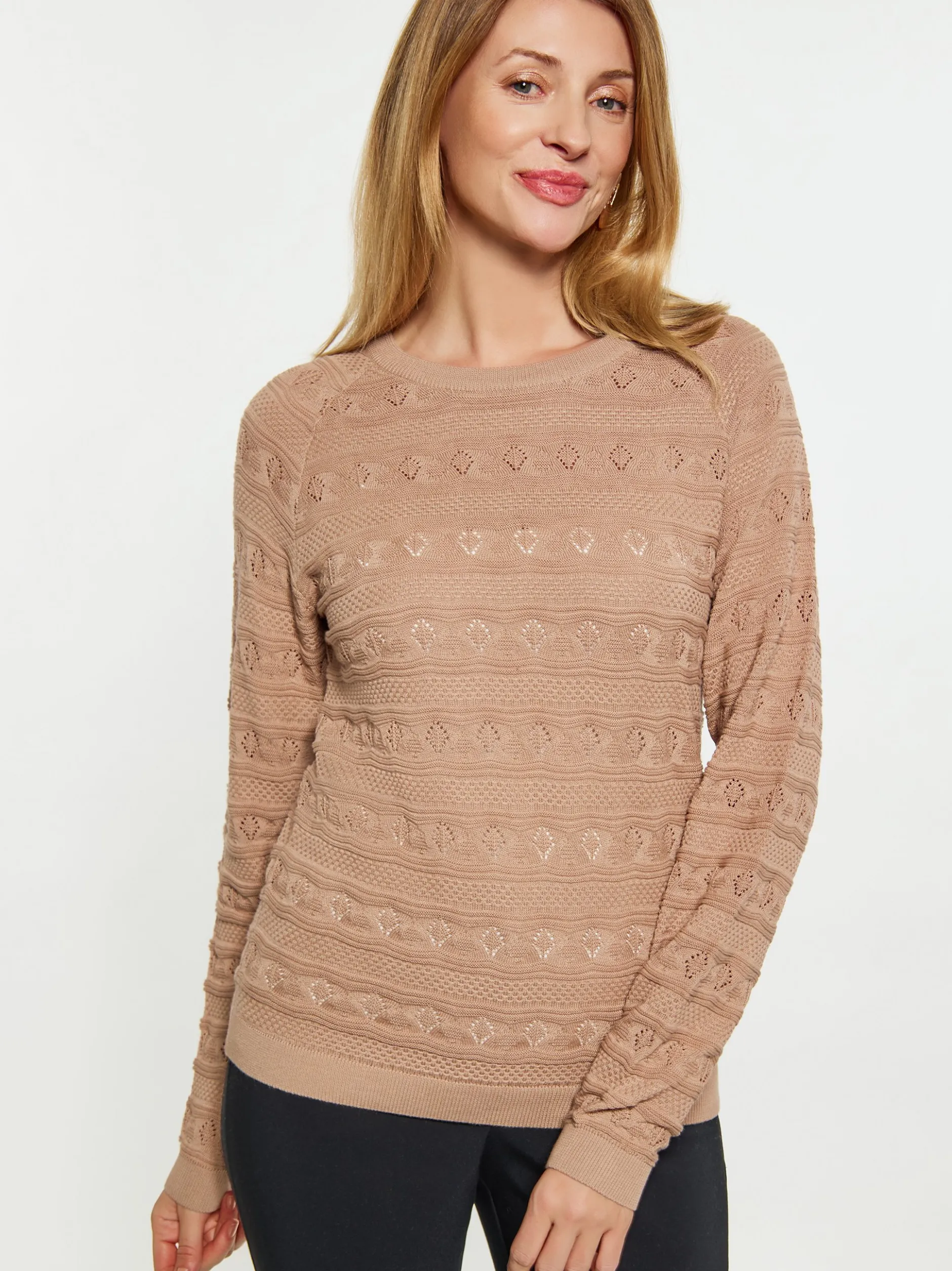 Usha Damen Pullover in taupe - Ausschnitt: Rundhals