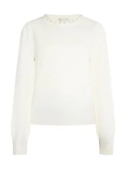 Usha Damen Pullover mit Perlen in weiß
