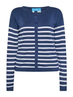 Usha Damen Strickjacke in marine - Ausschnitt: Rundhals