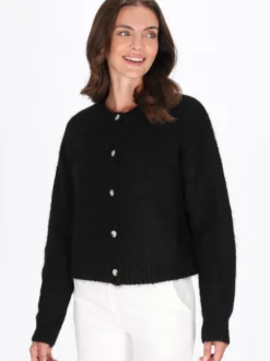 Usha Damen Strickjacke in schwarz - Ausschnitt: Rundhals