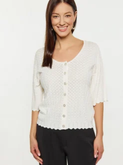 Usha Damen Strickjacke in weiß - Ausschnitt: U-Boot