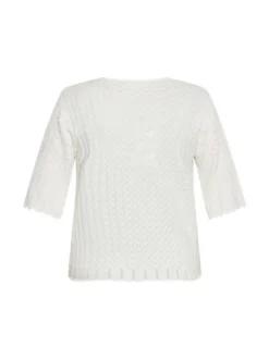 Usha Damen Strickjacke in weiß - Ausschnitt: U-Boot