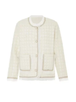 Usha Damen Strickjacke in weiß - Ausschnitt: Rundhals