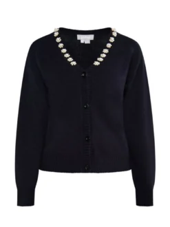 Usha Damen Strickjacke mit Perlen in schwarz