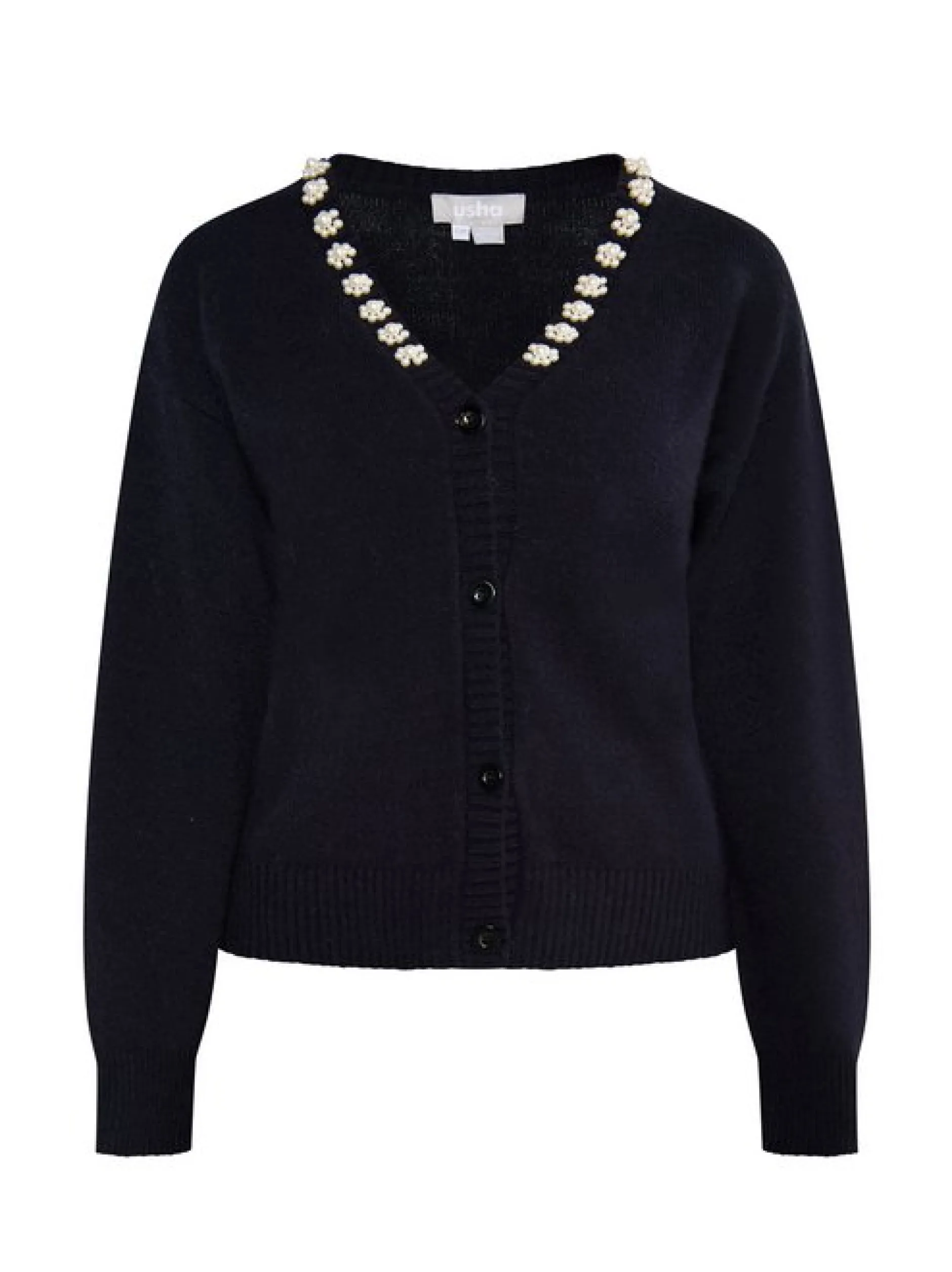 Usha Damen Strickjacke mit Perlen in schwarz