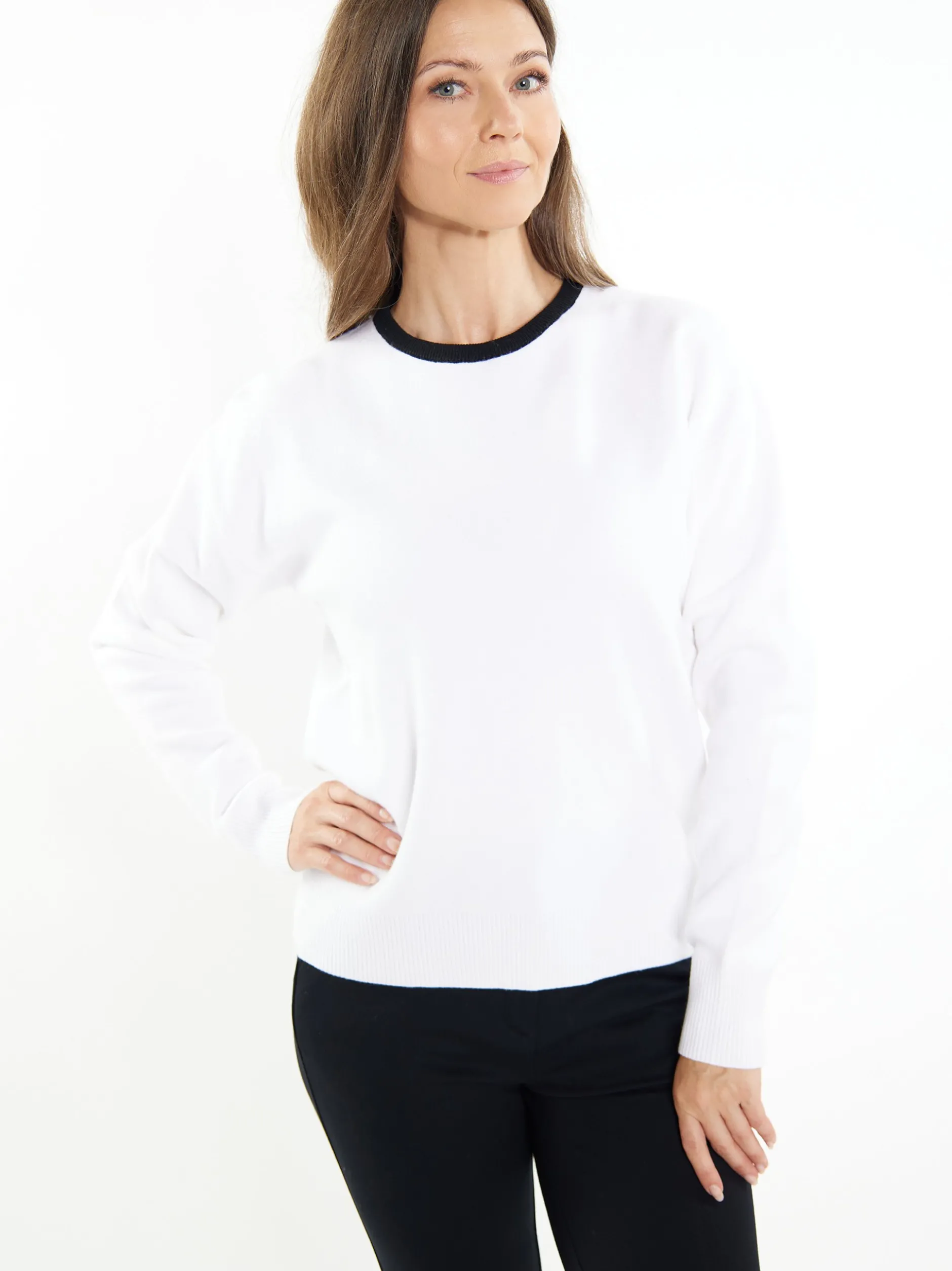 Usha Damen Strickpullover in weiß - Ausschnitt: Rundhals