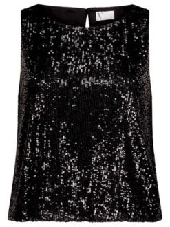 Vera Mont Damen Pailletten-Top in schwarz
