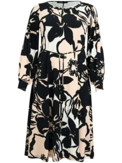 YOEK Damen Kleid in ecru schwarz