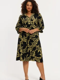 YOEK Damen Kleid in schwarz gelb