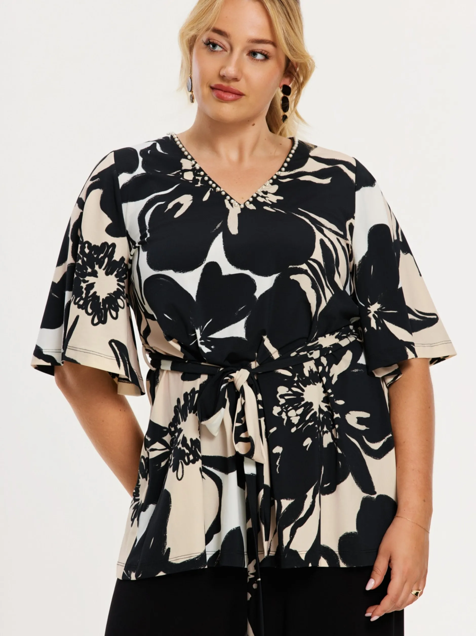 YOEK Damen Tunika in schwarz ecru